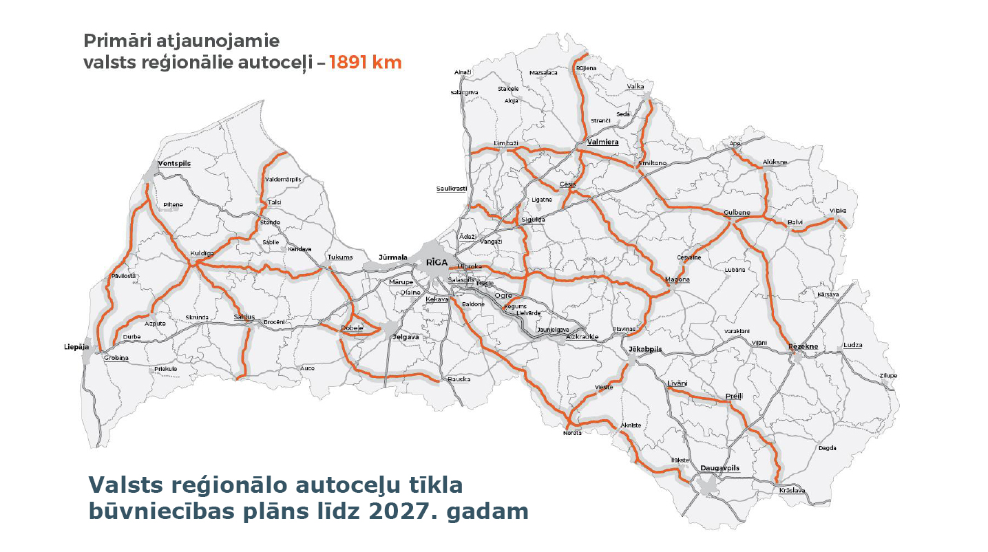 Apstiprina Reģionālo autoceļu būvniecības plānu līdz 2027. gadam